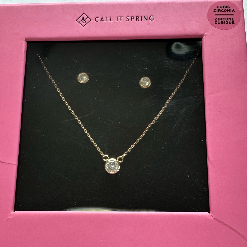 Call It Spring Gold Tone Stud Earring & Necklace